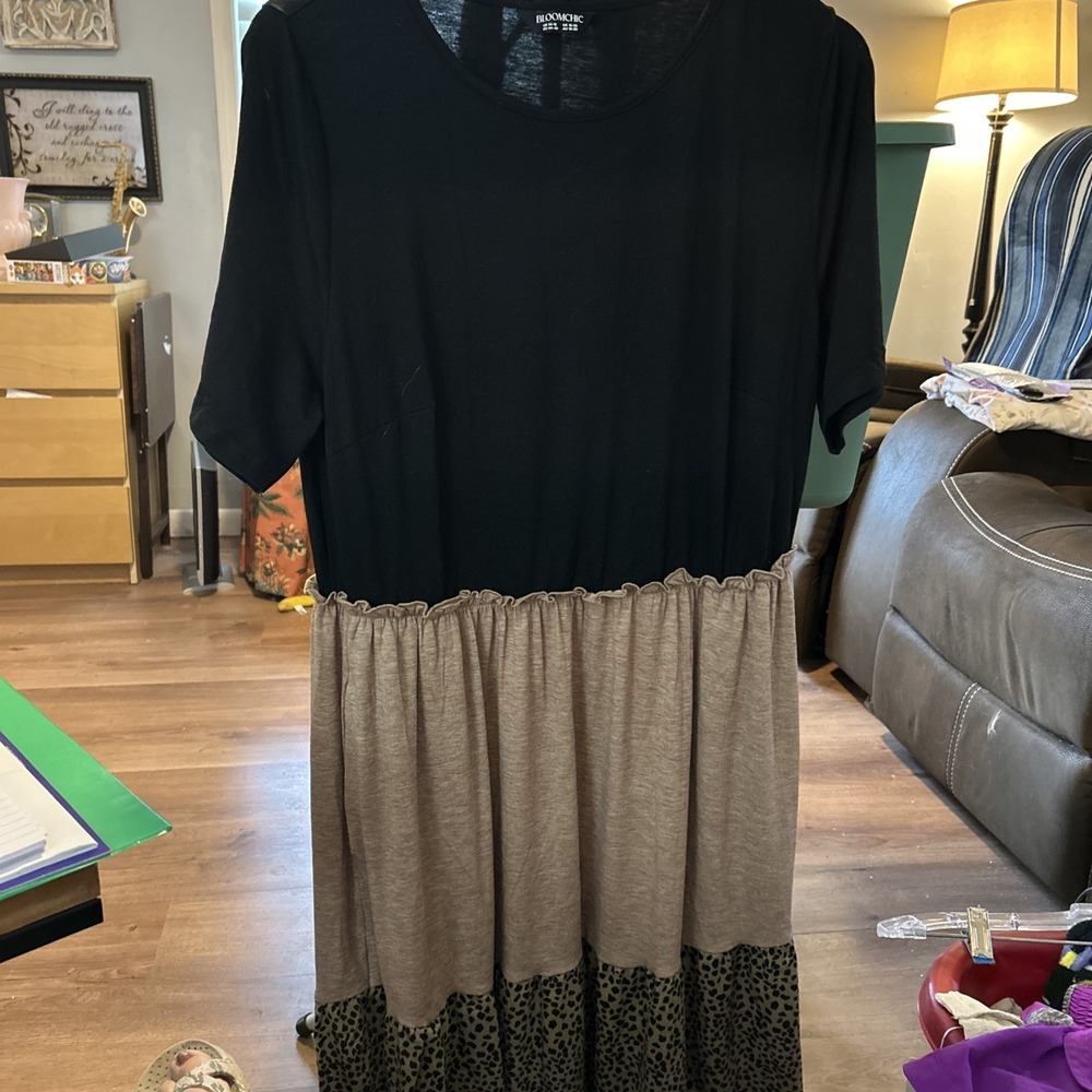 Boom Chic Dress Size 14-16 Black Beige And Animal Print‎